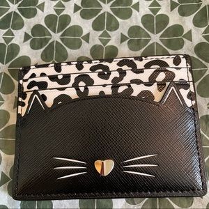 MAKE AN OFFER Kate spade small slim card holder meow cat black new with tag